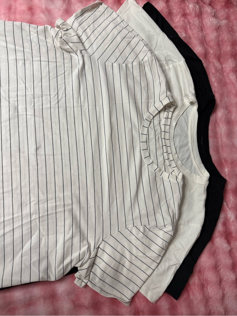 Striped White & Black Crewneck Tee Set